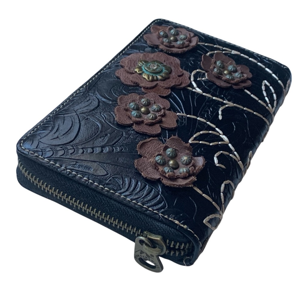 MONTANA WEST Southwestern Floral Turquoise Brown Black 3D Floral Flowers Wallet